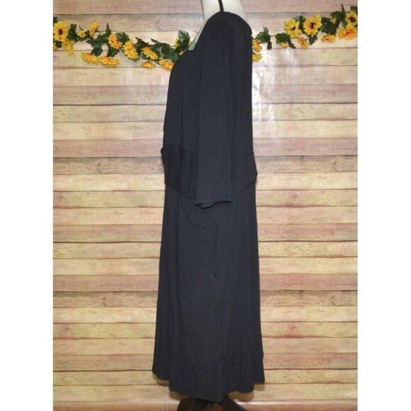 NWT Land’s End Twist Waist Midi Dress Tencel Black 2X Stretch LBD V-Neck Bodycon - Picture 4 of 9